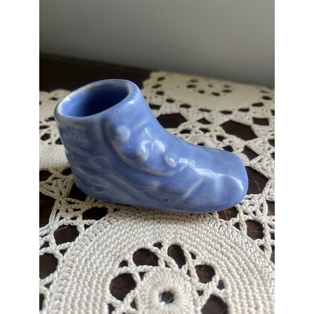 Antique Mini Blue Porcelain Baby Shoe